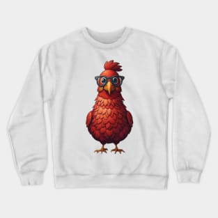 Smart Road Island Red Chicken Wearing Glasses Crewneck Sweatshirt